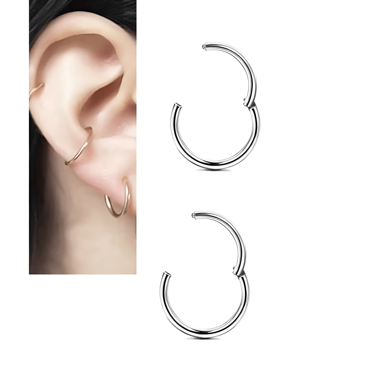 ORBITAL 2 LOBE Pieces 6MM ROOK TRAGUS Hinged HELIX Earring Clicker SNUG DAITH Piercing Cartilage Helix Earring - Hanaya Store