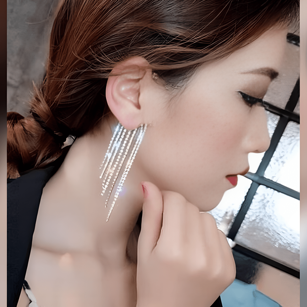 Pair High Quality Korean Tassel Crystal Cuff & Elegant Stylish Earrings - Hanaya Store