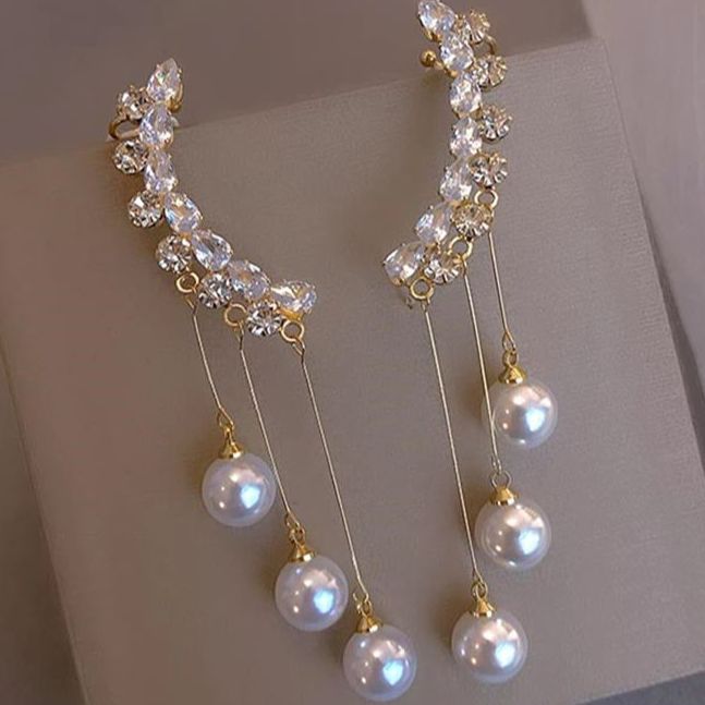Pair Left & Right Tassel Chain Butterfly Cuff Drop Classy Earrings - Hanaya Store