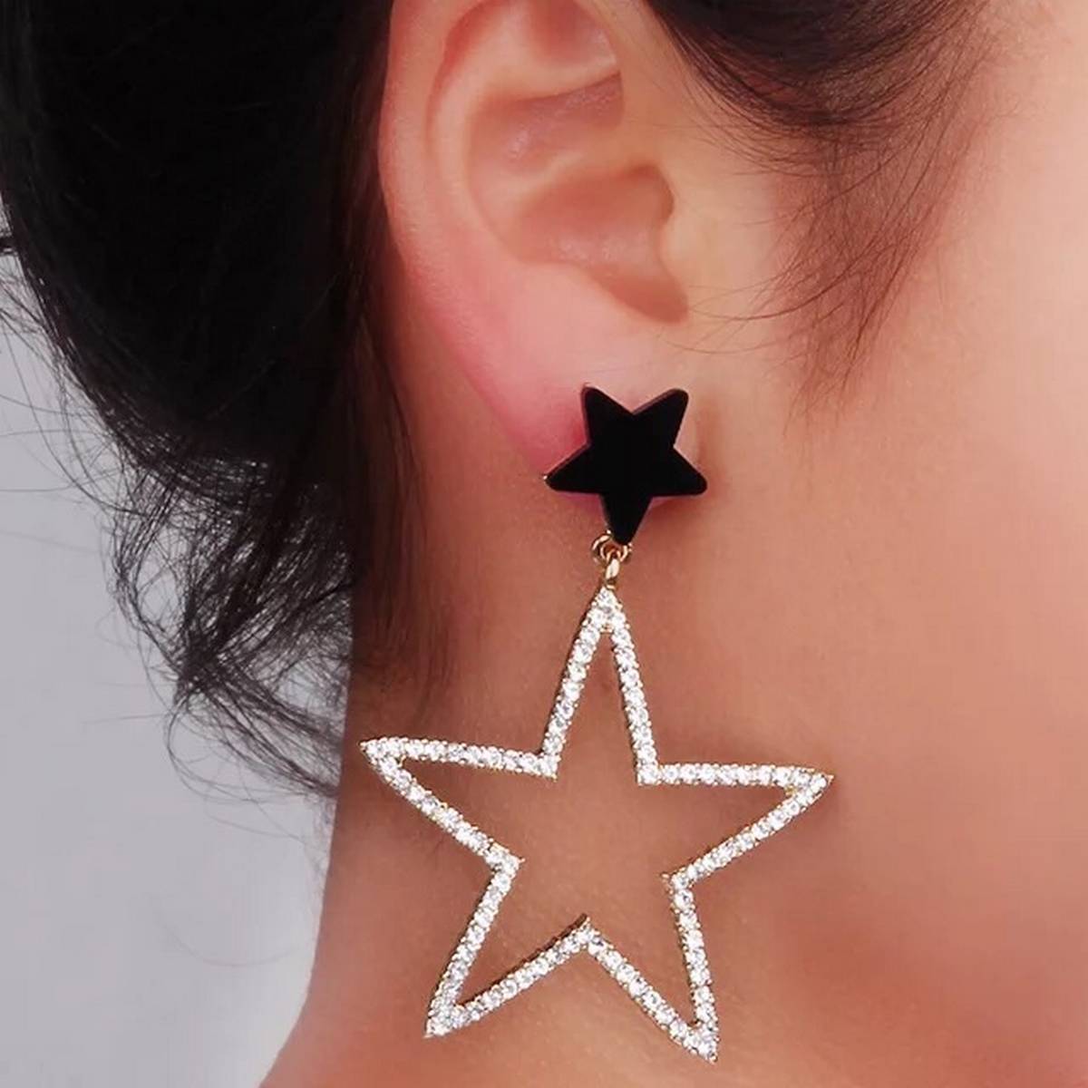 Pair of Elegant Royal Shiny Crystal Silver Star Princess Trendy Classy Earrings - Hanaya Store