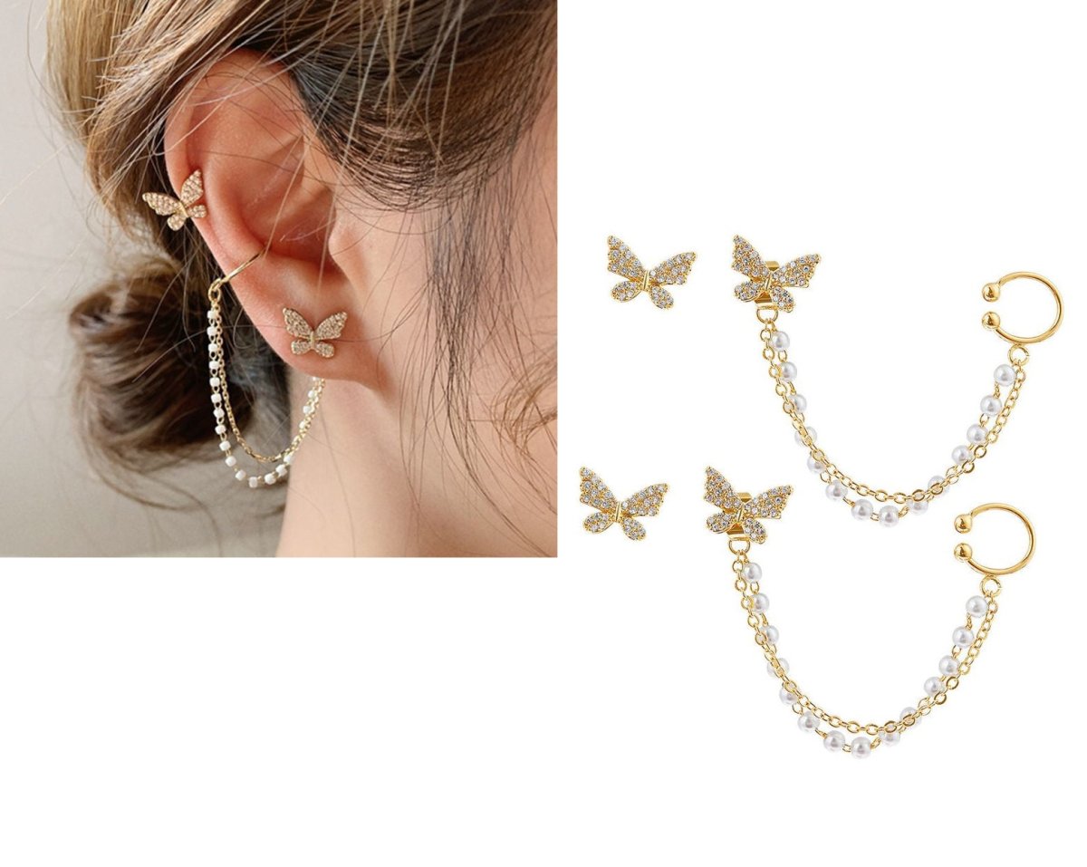 Pair of High Quality Korean 4 Pcs Small Butterfly Stylish Earring Set - Hanaya Store