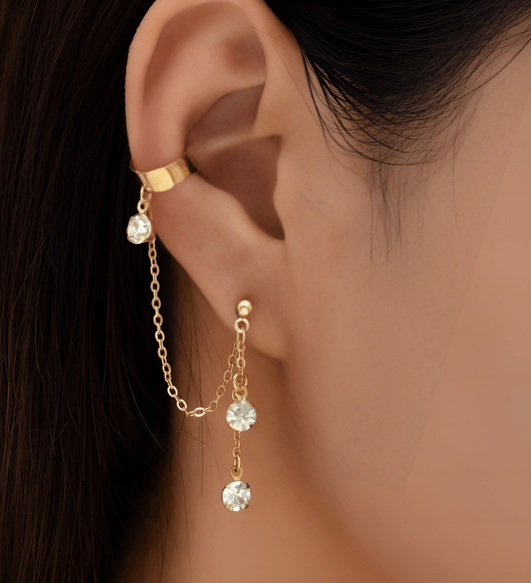 Pair of High Quality Korean Style Hanging Crystals Ear Cuff Style Elegant Stylish Earring Dazzling Fashion Jewelry - Hanaya Store