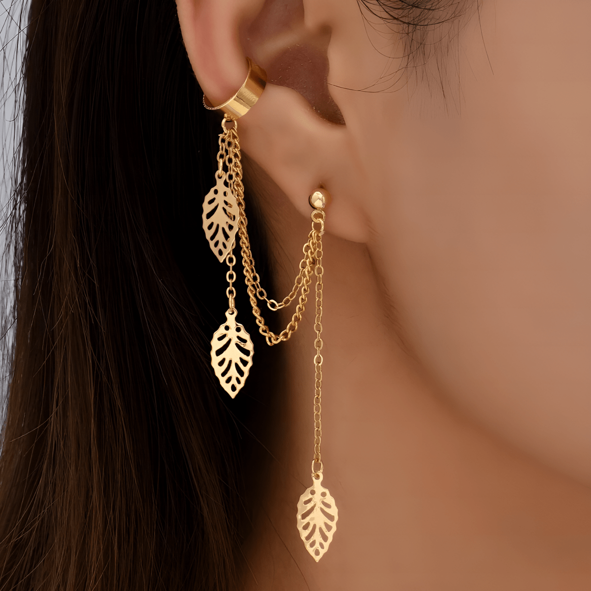 Pair of High Quality Korean Style Leaf Ear Cuff Style Elegant Stylish Earring Nature Inspired Design - Hanaya Store