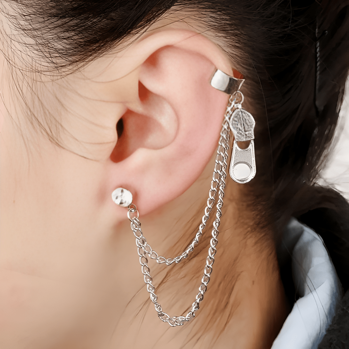 Pair of High Quality Korean Style Zip Shaped Ear Cuff Style Elegant Stylish Fashion Jewelry - Hanaya Store