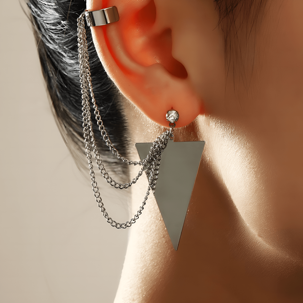Pair Right & Left Trendy Ear Cuff Triangle Tassel Chain Earring - Hanaya Store