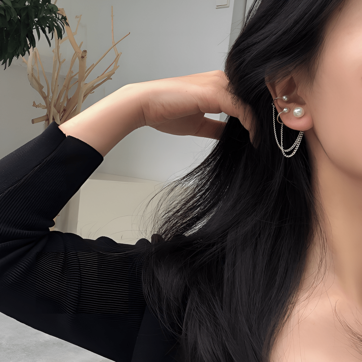Pearl Tassel Cuff For Both Ears Party Wedding Earring Girls - Hanaya Store