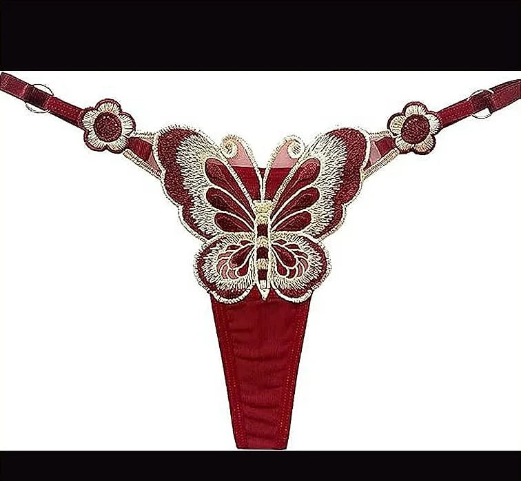 Premium Breathable Seamless Butterfly Pattern Panty Lingerie Red Womens Underwear Sexy Panties One Size 40 - image 2