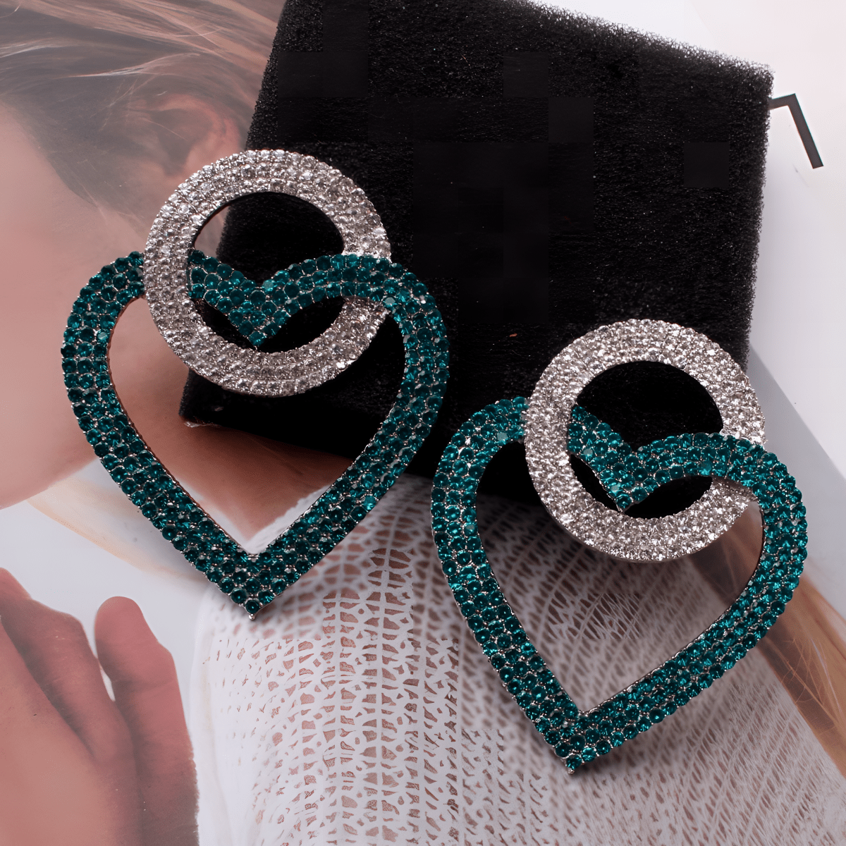 Premium Quality Big Heart Crystals Earrings for Party & Wedding – Earrings Online in Pakistan | Hanaya