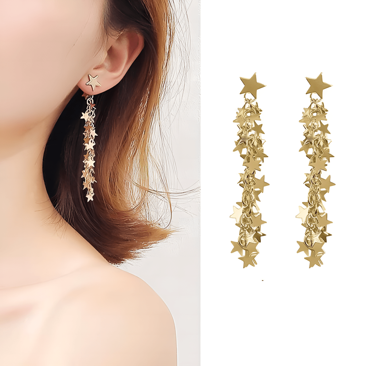 Premium Quality Tassel Stars Styled Party Wedding Trendy Earring Ear Clip - Hanaya Store