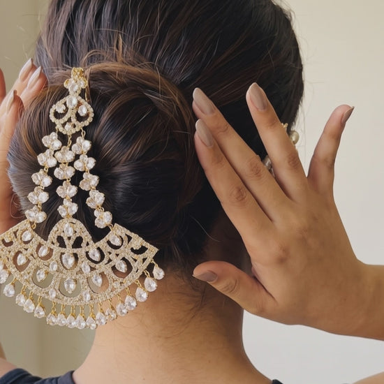 Multi Layered Head Chain Jhoomar Headpiece for Women - Matha Patti, Passa, Sheesh Phool, Mang Tikka, Bridal Head Jewellery, Hair Chain, Fancy Headpiece video