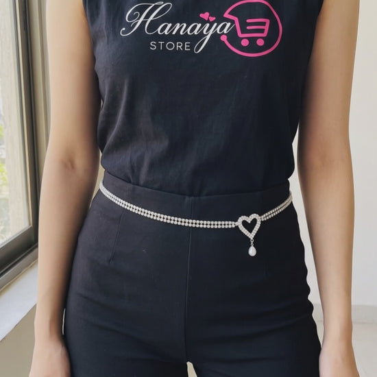 Rhinestone Heart Waist Chain Women Belts Women Belts for Frock Women Belts for Pants Women Belts for Frock Fancy FASHION Dress Up Fashion Design FASHION Women Crystal Jewelry Double Row Crystal Belly Chain Body Accessories | Hanaya Store video
