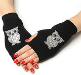 Rhinestone Fingerless Gloves Long Hand Owl Shape Thick Gloves Fashionable Women Gloves – Jali Dastane Mesh Lace Hand Gloves Pakistan | Hanaya Store