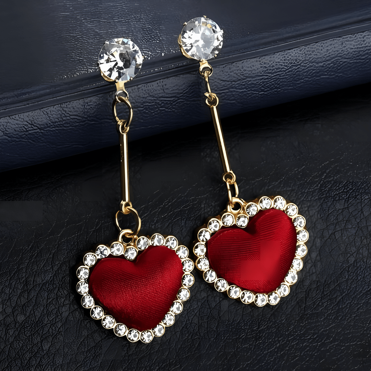 Rhinestone Love Heart Earrings Women Long Jewelry Pom Pom Earring - FREE Gift Box - Hanaya Store