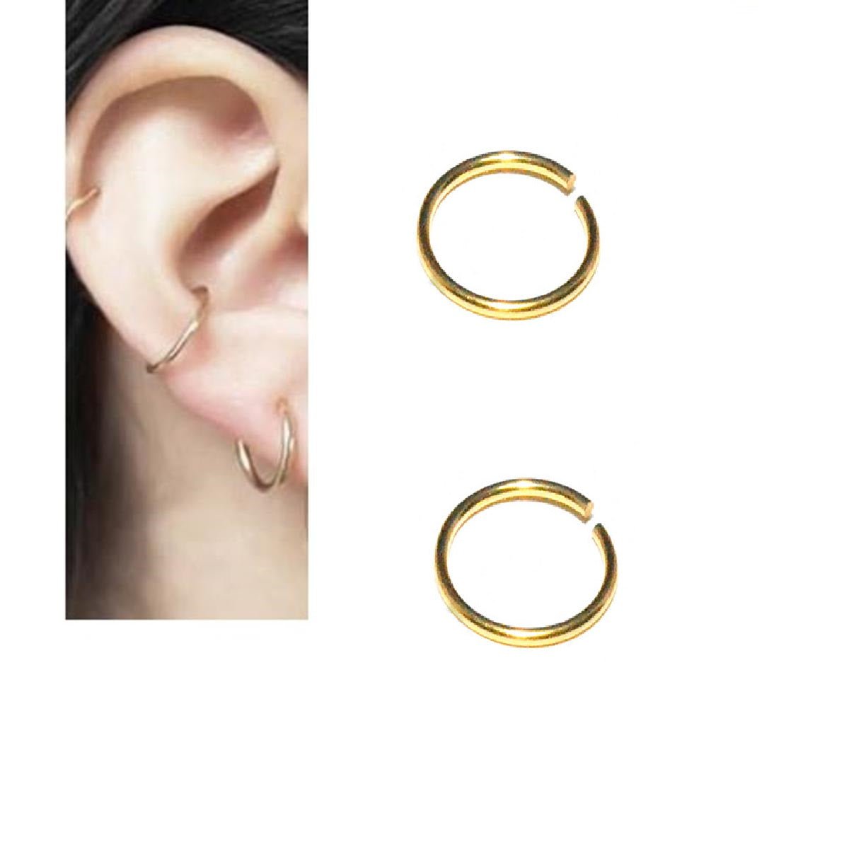 ROOK 2 Pieces 6MM LOBE Earring ORBITAL Clicker SNUG HELIX 1.0MM Thick TRAGUS Piercing Cartilage DAITH Helix Earring - Hanaya Store