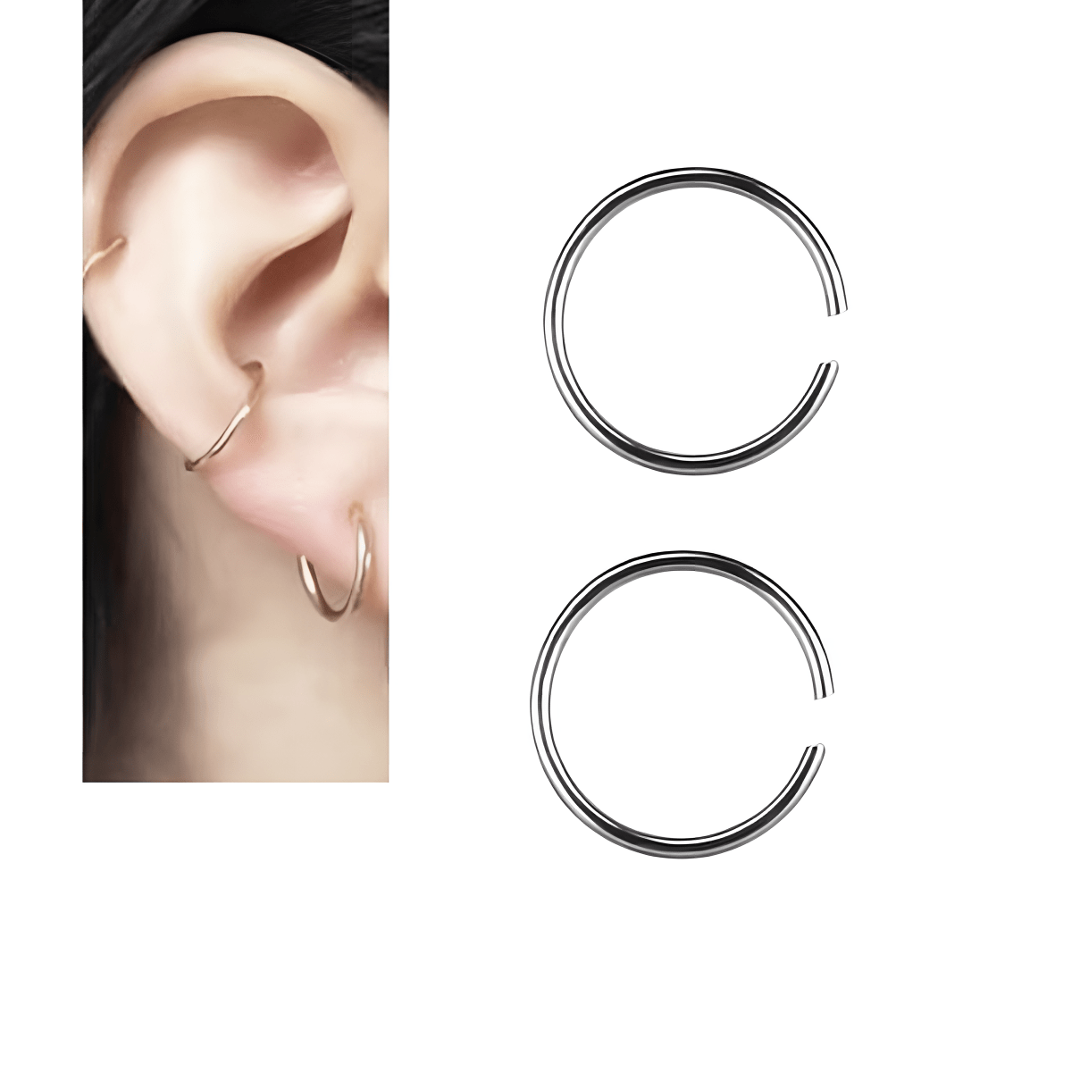 ROOK 2 Pieces 6MM LOBE Earring ORBITAL Clicker SNUG HELIX 1.0MM Thick TRAGUS Piercing Cartilage DAITH Helix Earring - Hanaya Store