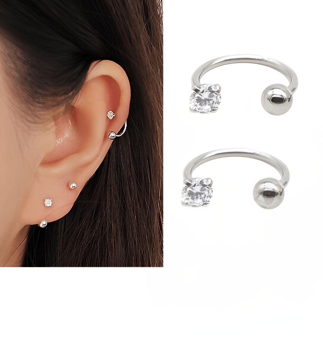 ROOK 2 Pieces TRAGUS 8mm Spiral DAITH ORBITAL Cartilage Helix Stud Tragus Ear Piercing LOBE Earring HELIX For Girls SNUG - Hanaya Store