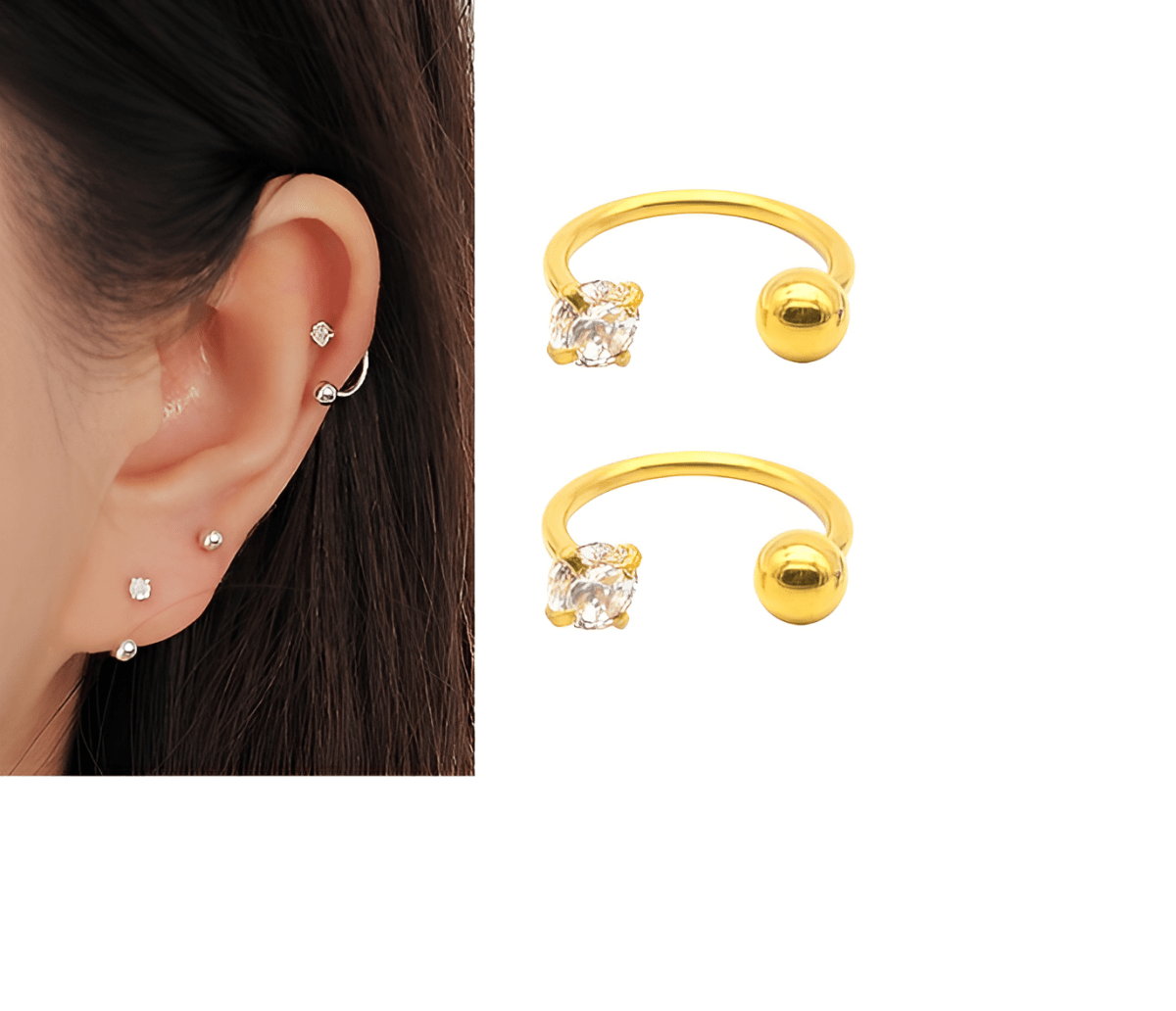 ROOK 2 Pieces TRAGUS 8mm Spiral DAITH ORBITAL Cartilage Helix Stud Tragus Ear Piercing LOBE Earring HELIX For Girls SNUG - Hanaya Store