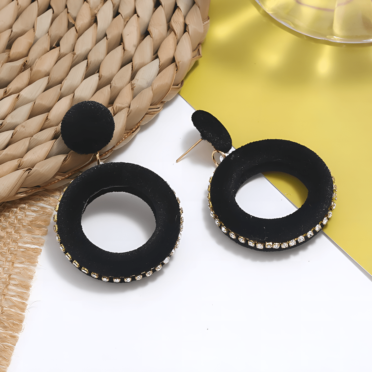 Round Velvet Crystal Classy Trendy Earrings - Hanaya Store