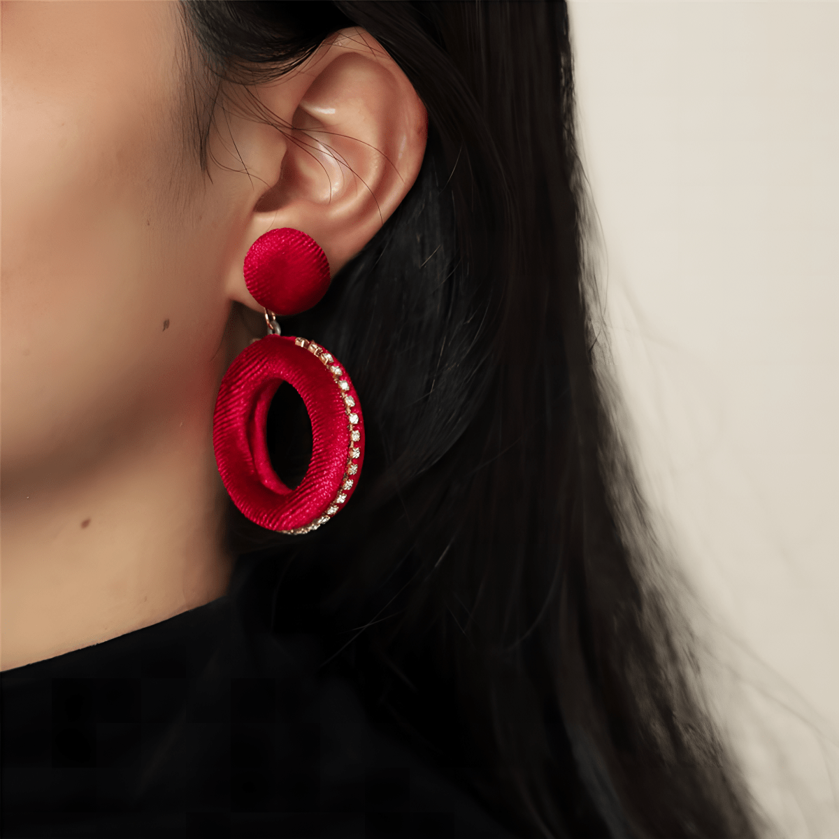 Round Velvet Crystal Classy Trendy Earrings - Hanaya Store