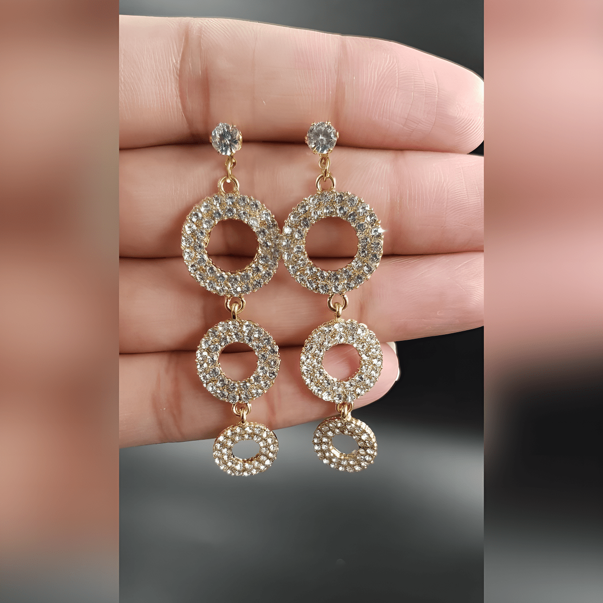 Shining Crystal Rhinestone 3 Round Hoops Pendant Dangle Earrings Geometric Round Circle Drop Earrings - Hanaya Store