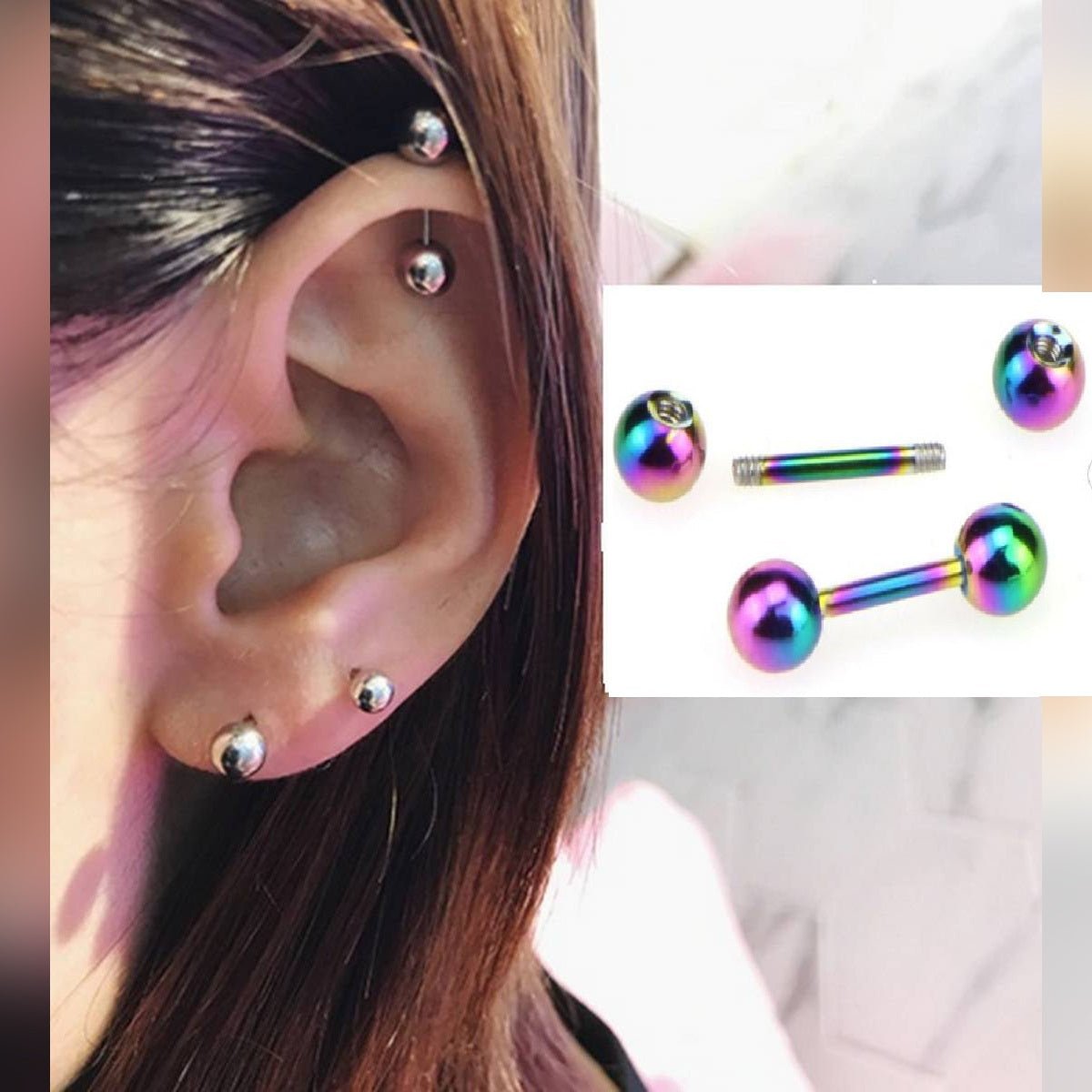 Small 2 Pieces Steel 3mm Pair Ear Plugs Piercing Barbell Cartilage Ear Jewelry - Hanaya Store