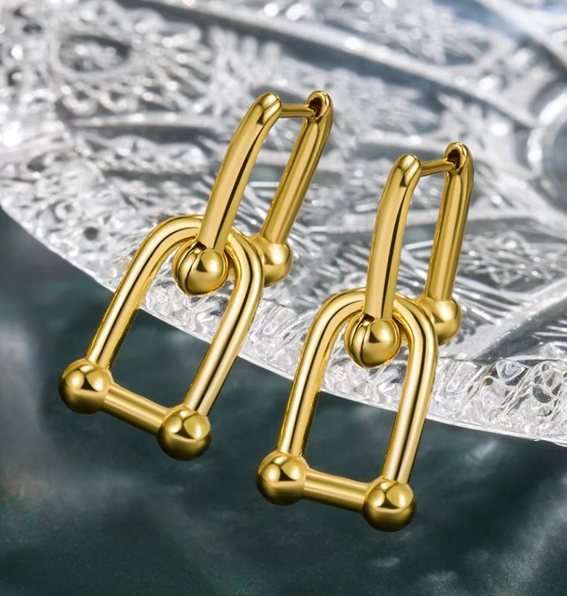 SMALL Minimalist Geometric U - Shape Earrings for Women – Thick Link Drop Earrings Fashion Jewelry - Hanaya Store