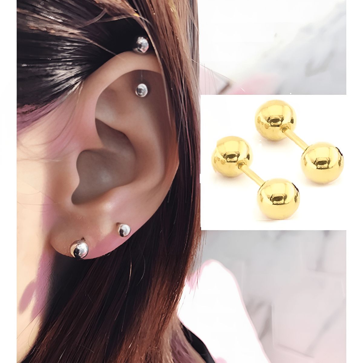 Stainless Steel 4mm Ear Plug – Piercing Barbell Cartilage Earring Jewelry – Close Up – Earrings | Hanaya Pakistan
