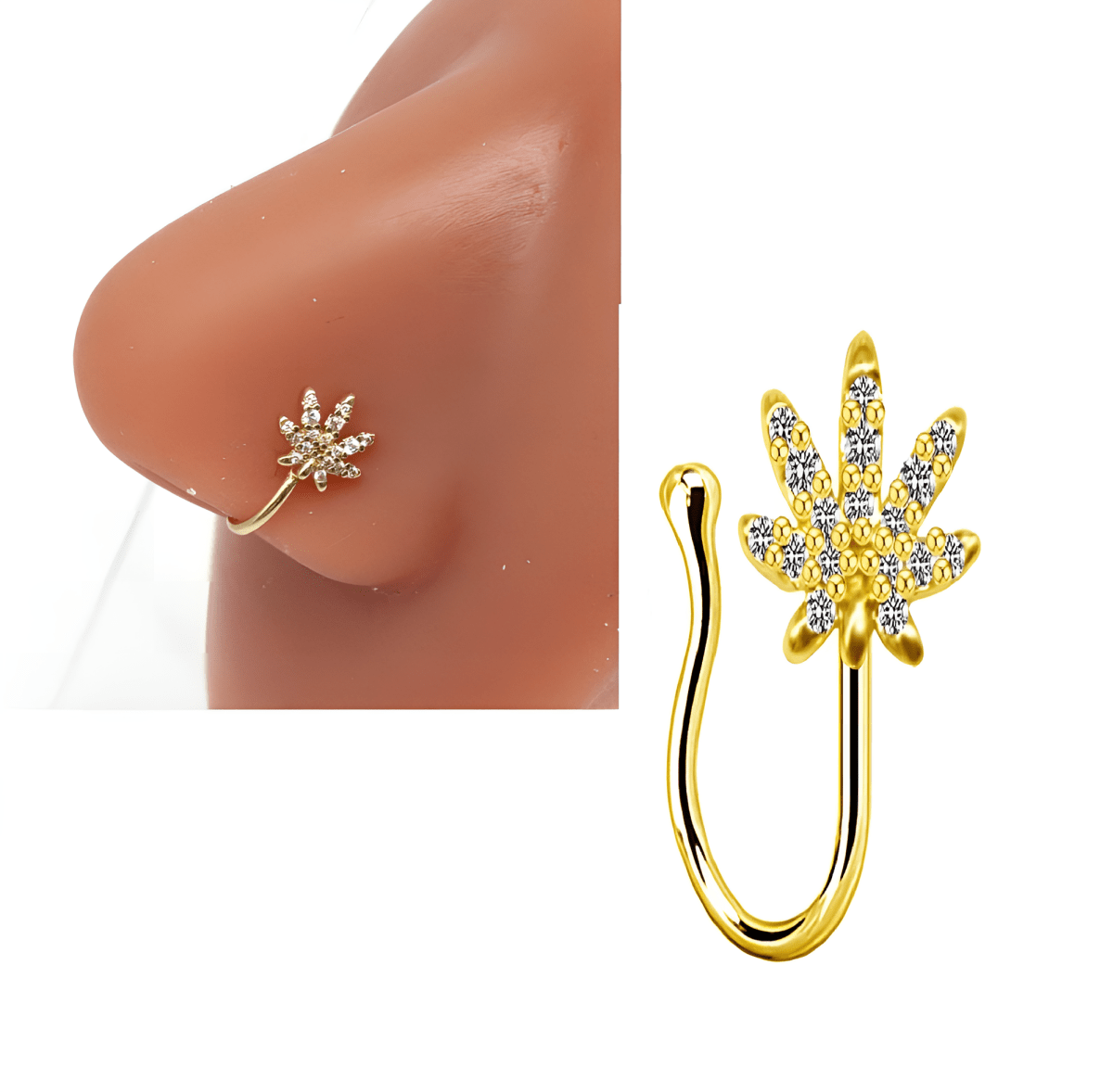 Thin Clip On Nose Ring Non Piercing Adjustable Elegant Fake Nostril Jewelry - Hanaya Store