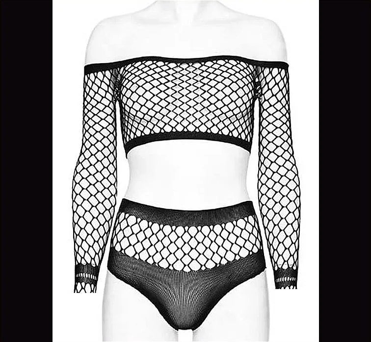 Top Hollow Fishnet One Size Out Shirt Panty - image 2