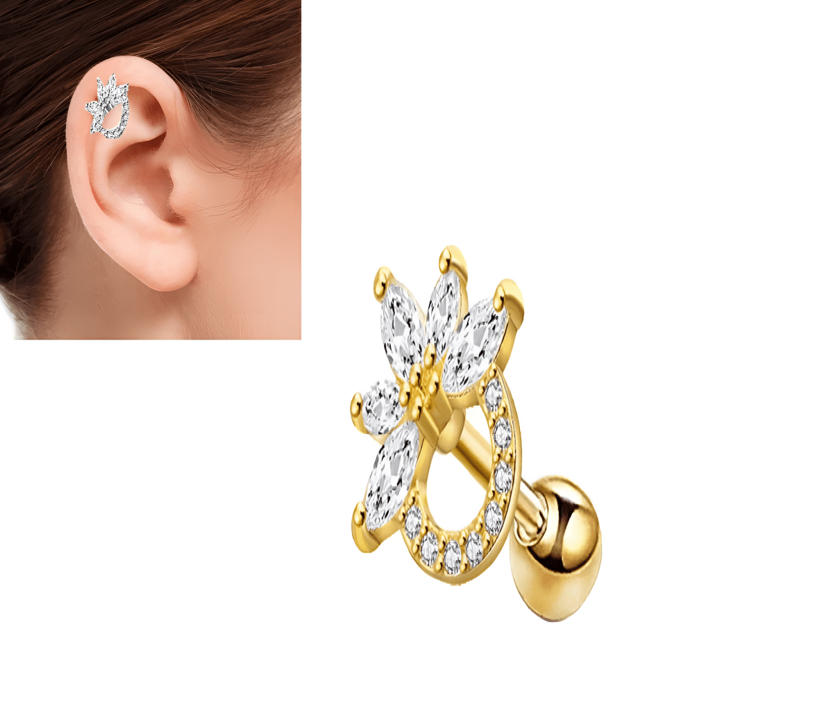 TRAGUS ORBITAL Piercing 1 Piece ROOK Cartilage Helix DAITH Stud Ear Piercing LOBE HELIX Plug Steel Earring SNUG Comfortable Fit - Hanaya Store
