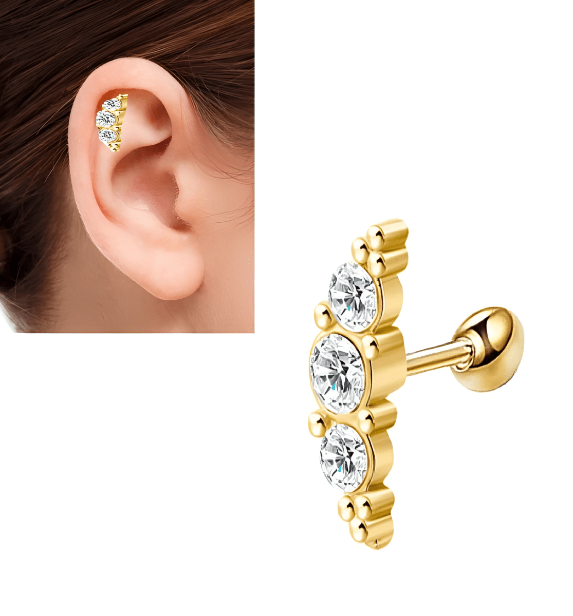 TRAGUS ROOK HELIX Piercing 1 DAITH Piece Cartilage Helix Stud Ear Piercing SNUG Plug Steel Earring High Quality ORBITAL LOBE - Hanaya Store