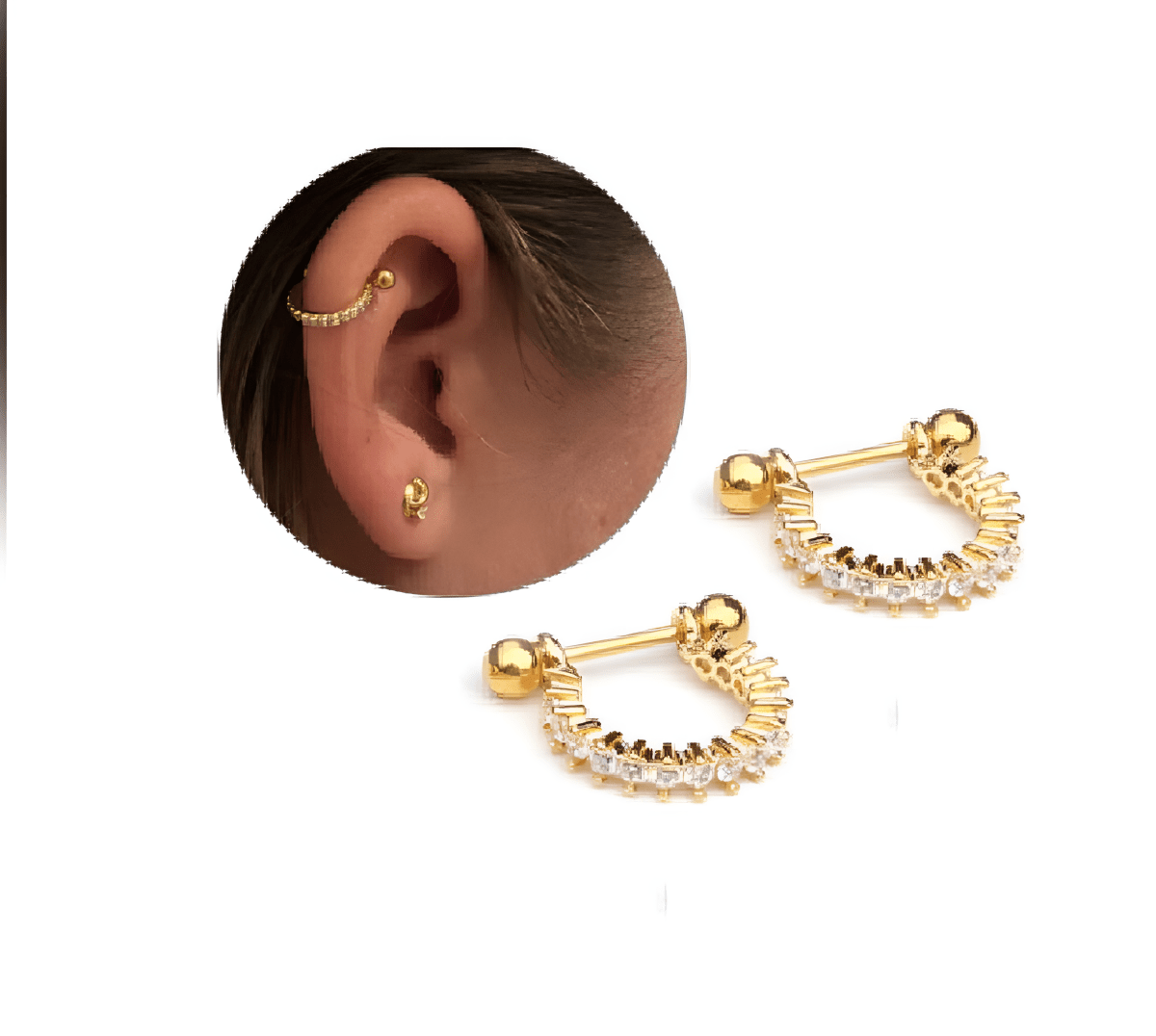 TRAGUS SNUG Pair Cartilage 8mm DAITH Length LOBE HELIX ROOK Helix ORBITAL Stud Crystal Tragus Ear Piercing Plug Earring - Hanaya Store
