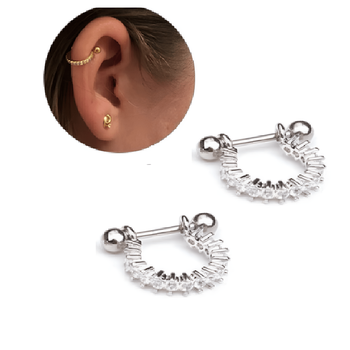 TRAGUS SNUG Pair Cartilage 8mm DAITH Length LOBE HELIX ROOK Helix ORBITAL Stud Crystal Tragus Ear Piercing Plug Earring - Hanaya Store