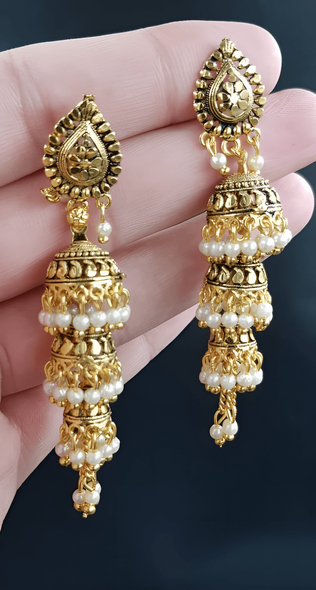 Trendy 3 Layered Traditional Classy Elegant Royal Earring – Earrings Online in Pakistan | Hanaya