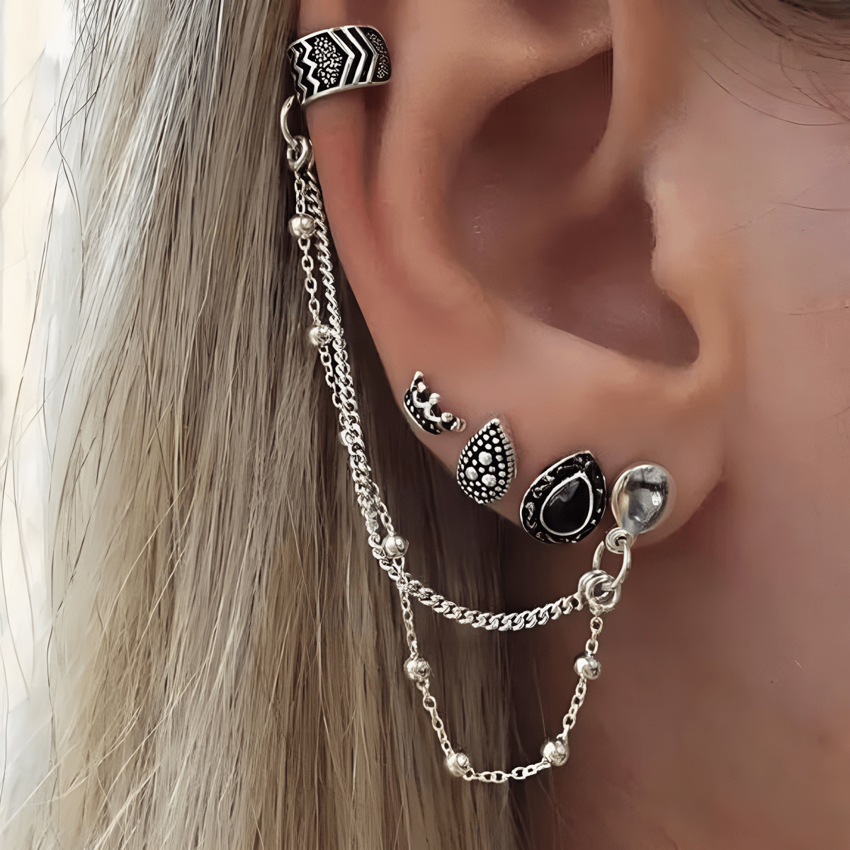 Trendy Classy 4 Pieces Per Set Elegant Silver Elegant Cuff and Earring Chic Jewelry Collection - Hanaya Store