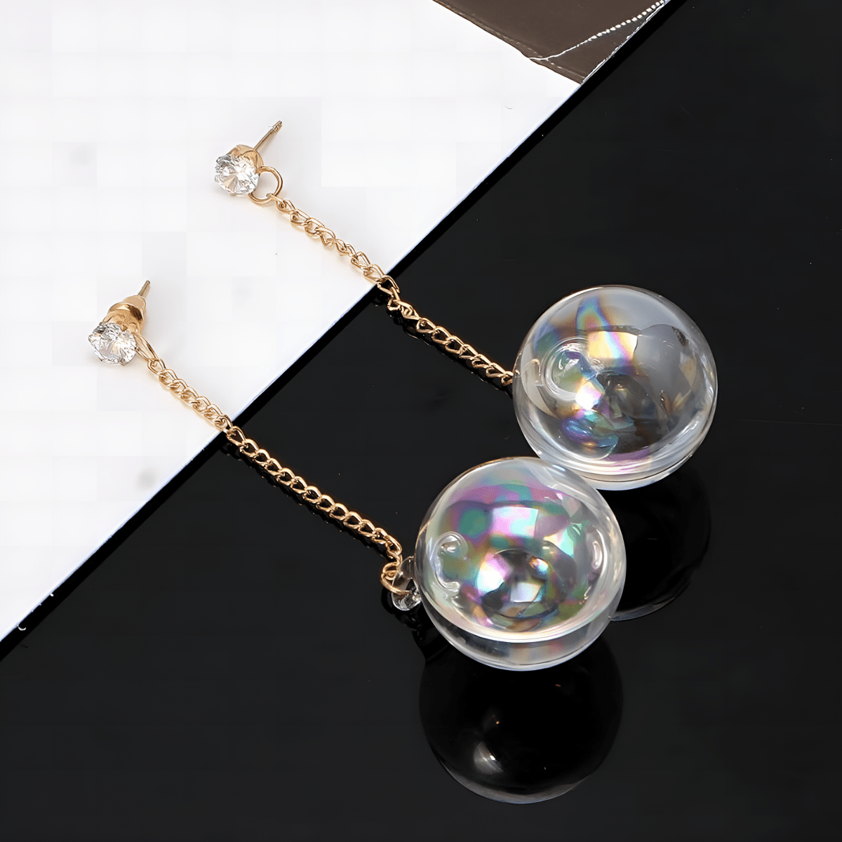 Trendy Classy Bubble Ball Glass Water Inside Drop Earrings For Women - Hanaya Store