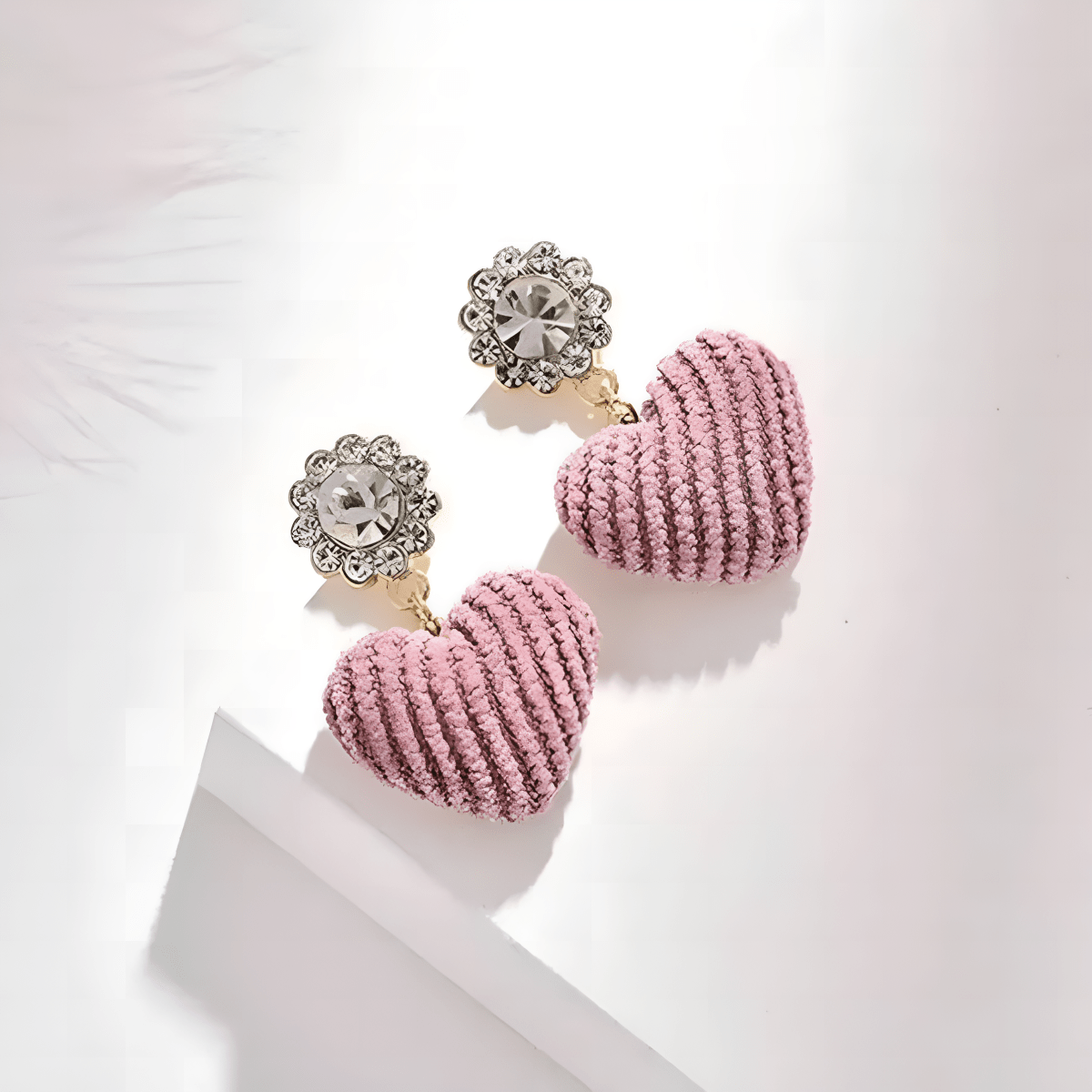 Trendy Classy Crystal and Velvet Design Heart Earrings - Hanaya Store