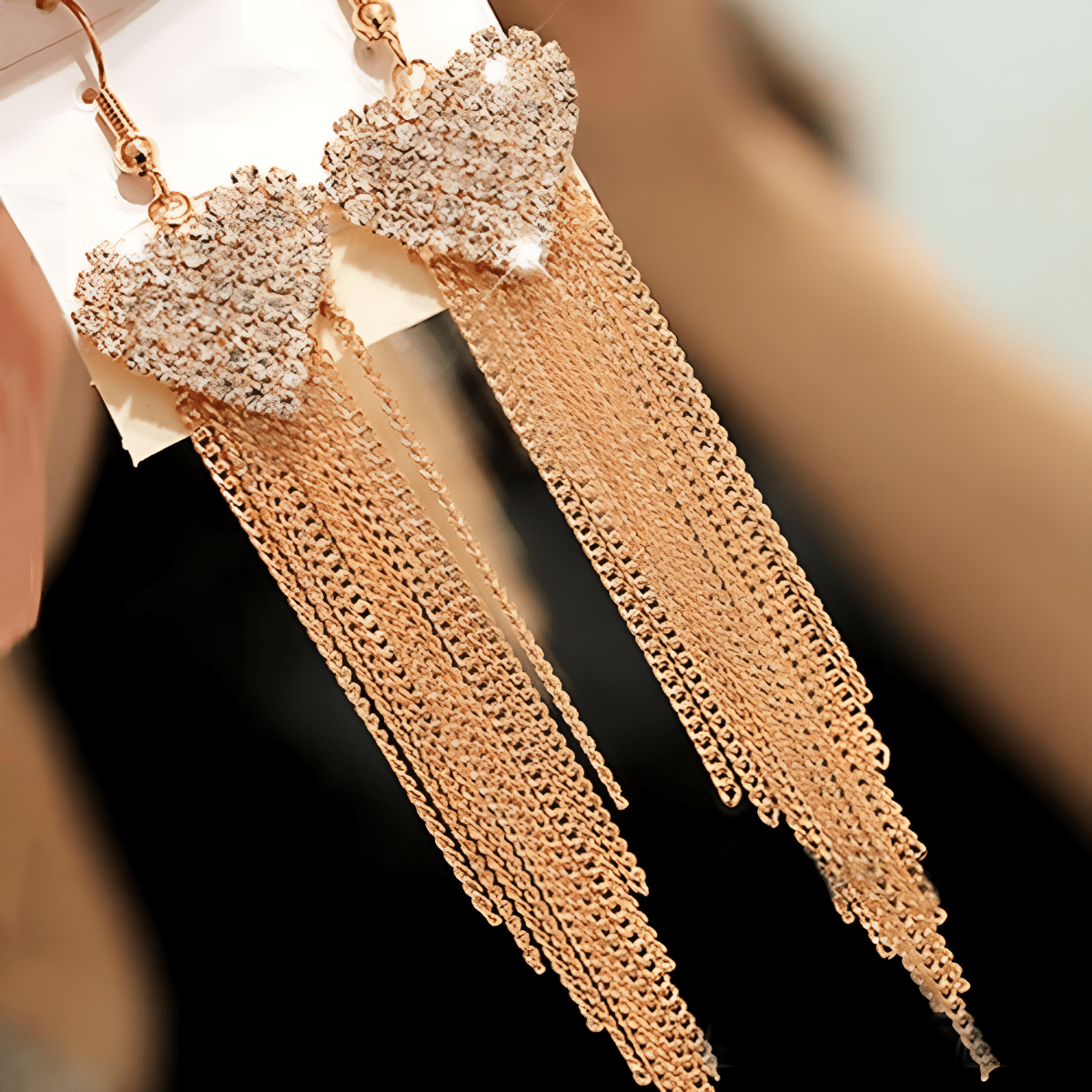 Trendy Classy Heart Golden Tassel Elegant Earrings - Hanaya Store