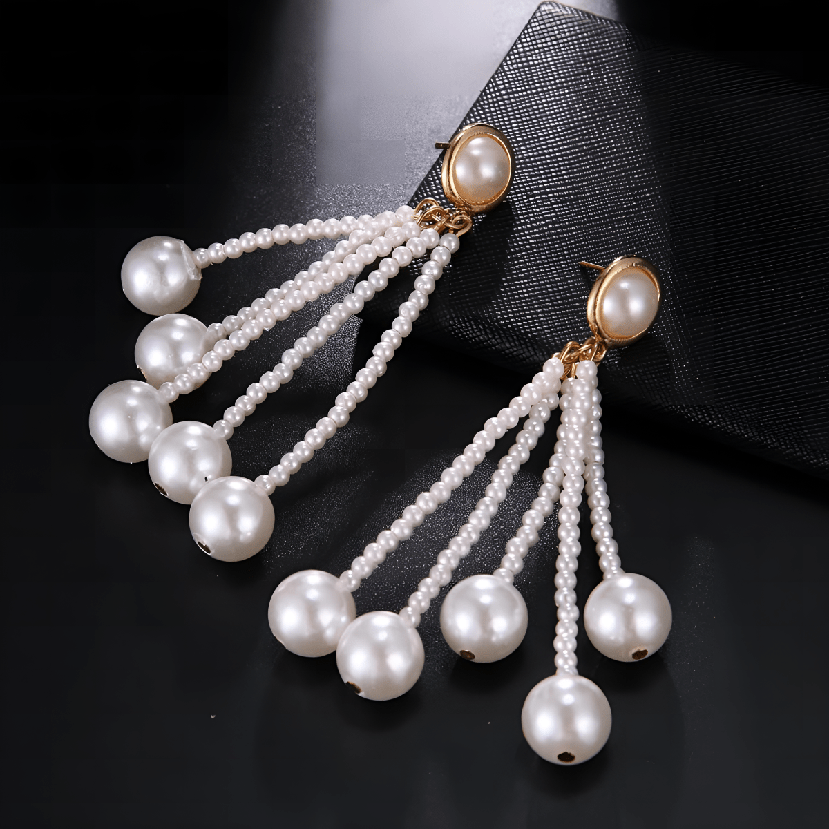 Trendy Classy Pearlicious Tassel Long Earrings Rhinestone - Hanaya Store
