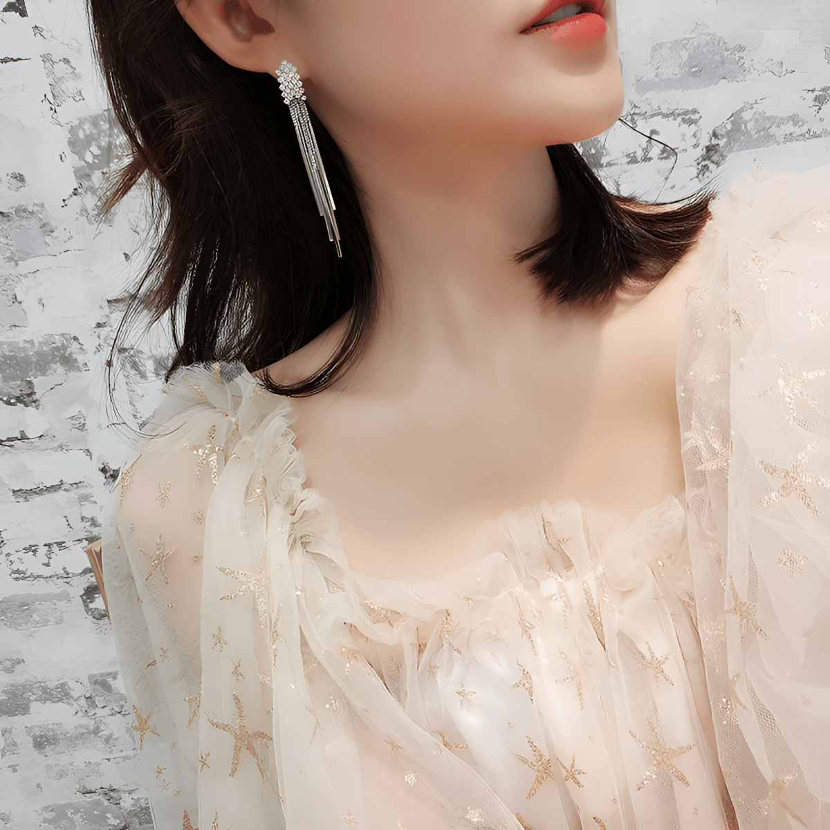 Trendy Classy Silver Crystal Tassel Earrings - Hanaya Store