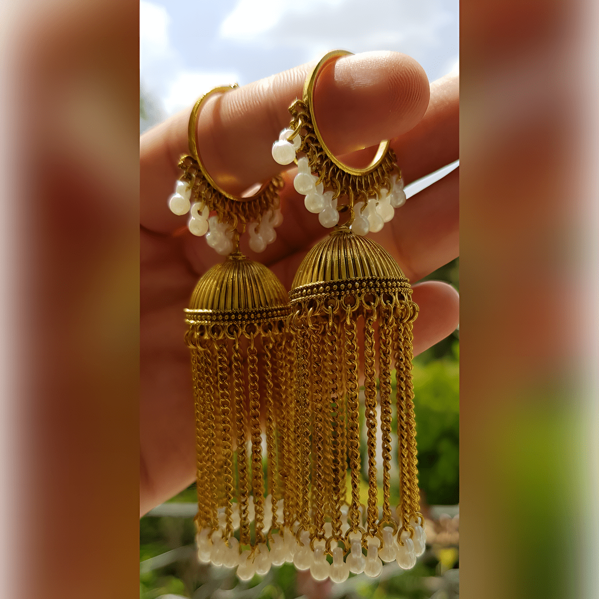 Trendy Classy Tassel Hoop Round Long Chain Pearls Fashion Earring - Hanaya Store