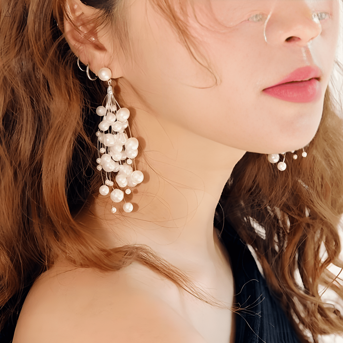 Trendy Flowery Pearl Long Tassel Beads Earrings - Hanaya Store