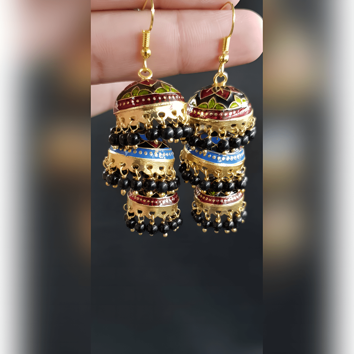 Trendy Geometric 3 Layered Traditional Classy Elegant Royal Earring - Hanaya Store