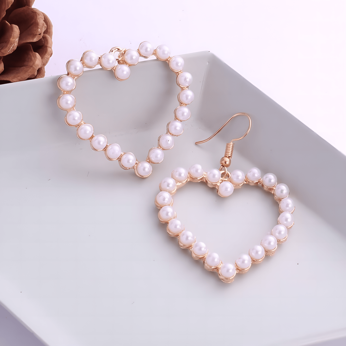 Trendy Geometry Big Love Heart Circle Simulated Pearl Earrings - FREE Gift Box - Hanaya Store