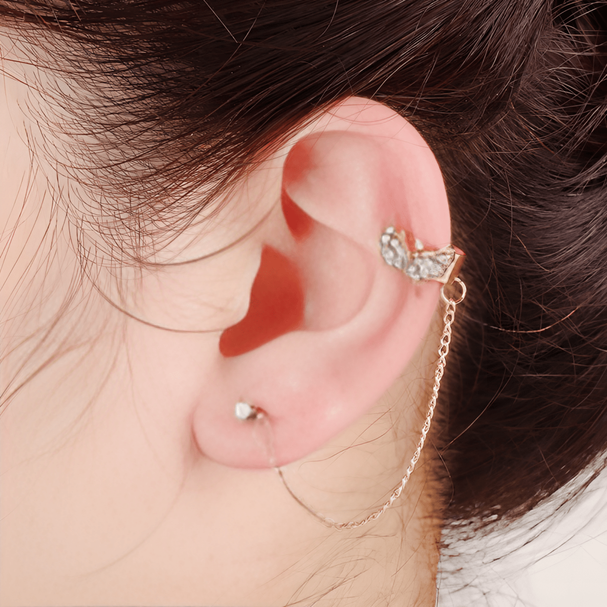 Trendy Golden Pair Right Left Trendy Ear Cuff Butterfly Tassel Chain - Hanaya Store