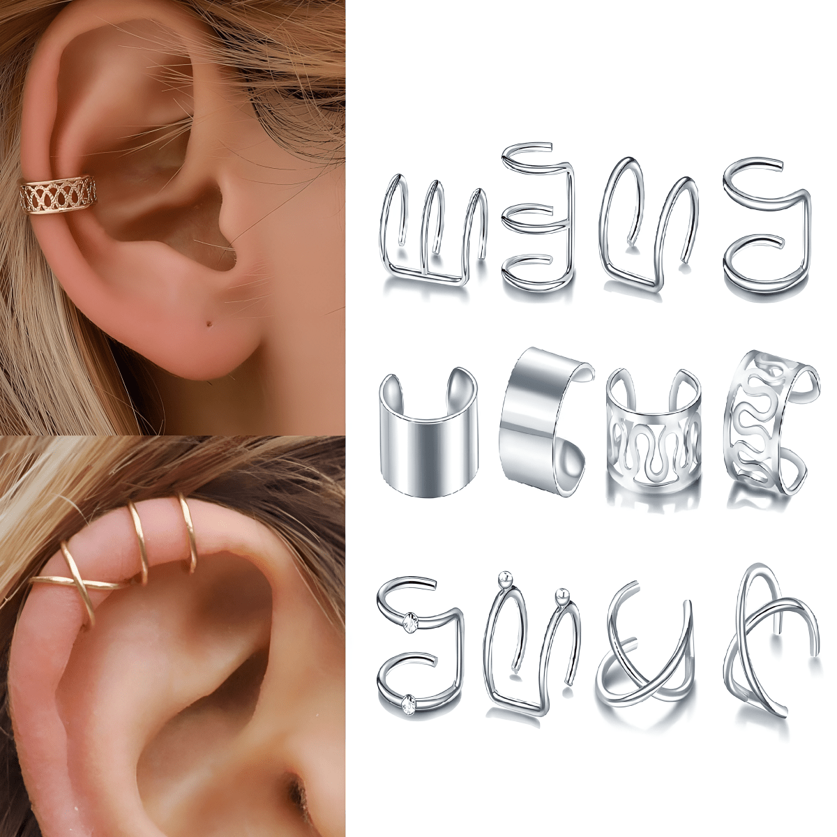 Trendy High Quality Korean 12 Pcs Style Ear Cuff Classy Elegant Fashion Jewelry - Hanaya Store