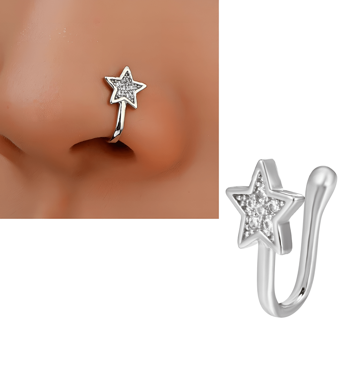 Trendy Non Piercing Heart Nose Stud Clip On Fashion Nostril Ring – Close Up – Nose Jewelry | Hanaya Pakistan