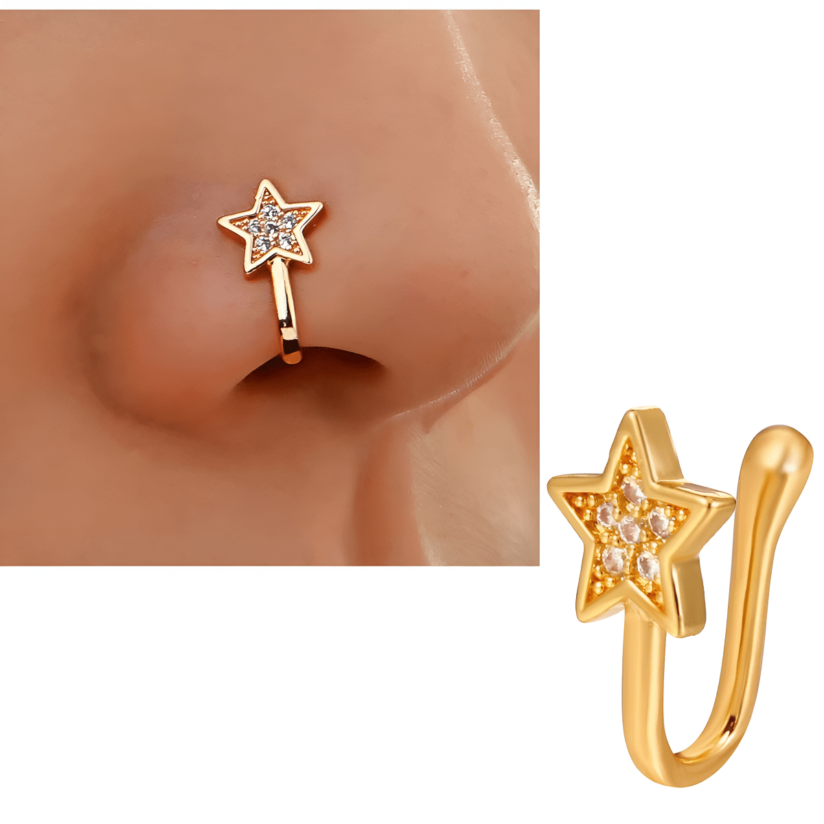 Trendy Non Piercing Heart Nose Stud Clip On Fashion Nostril Ring - Hanaya Store