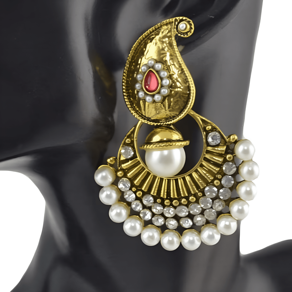 Trendy Pearl Big Jhumki Antique Style Drop Earring - Hanaya Store