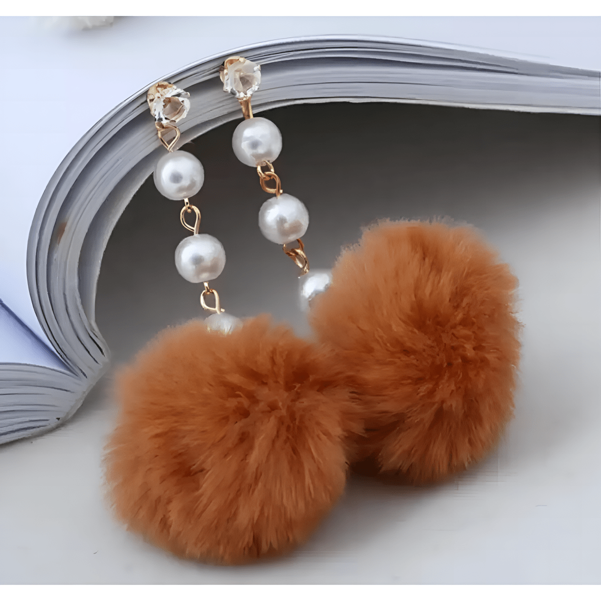 Trendy Pompom Pearl Crystal Tassel Earrings – Earrings Online in Pakistan | Hanaya